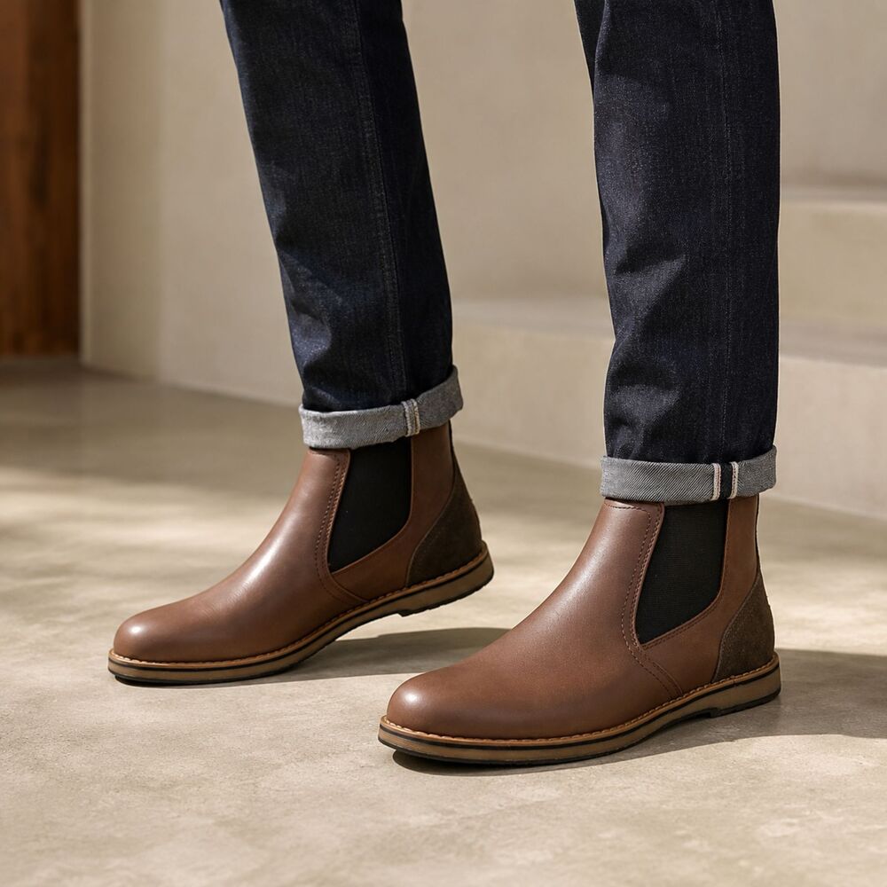 IZOD Lucas Mens Boots 12 Brown Pull On Chukka Chelsea Memory Foam 1413016 New